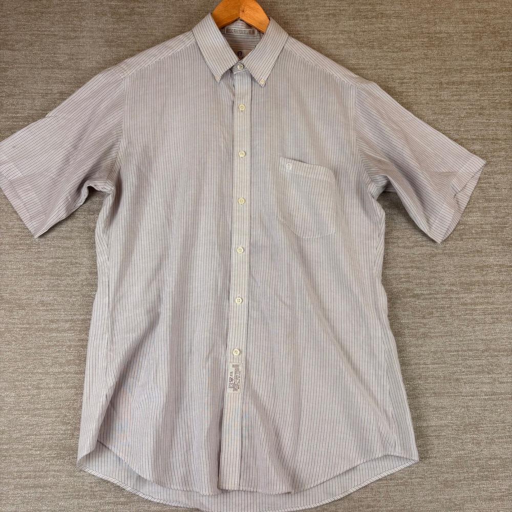 Vintage Etienne Aigner Wrinkle Free Mens 16 Blue Pink Stripe EUC Office Shirt